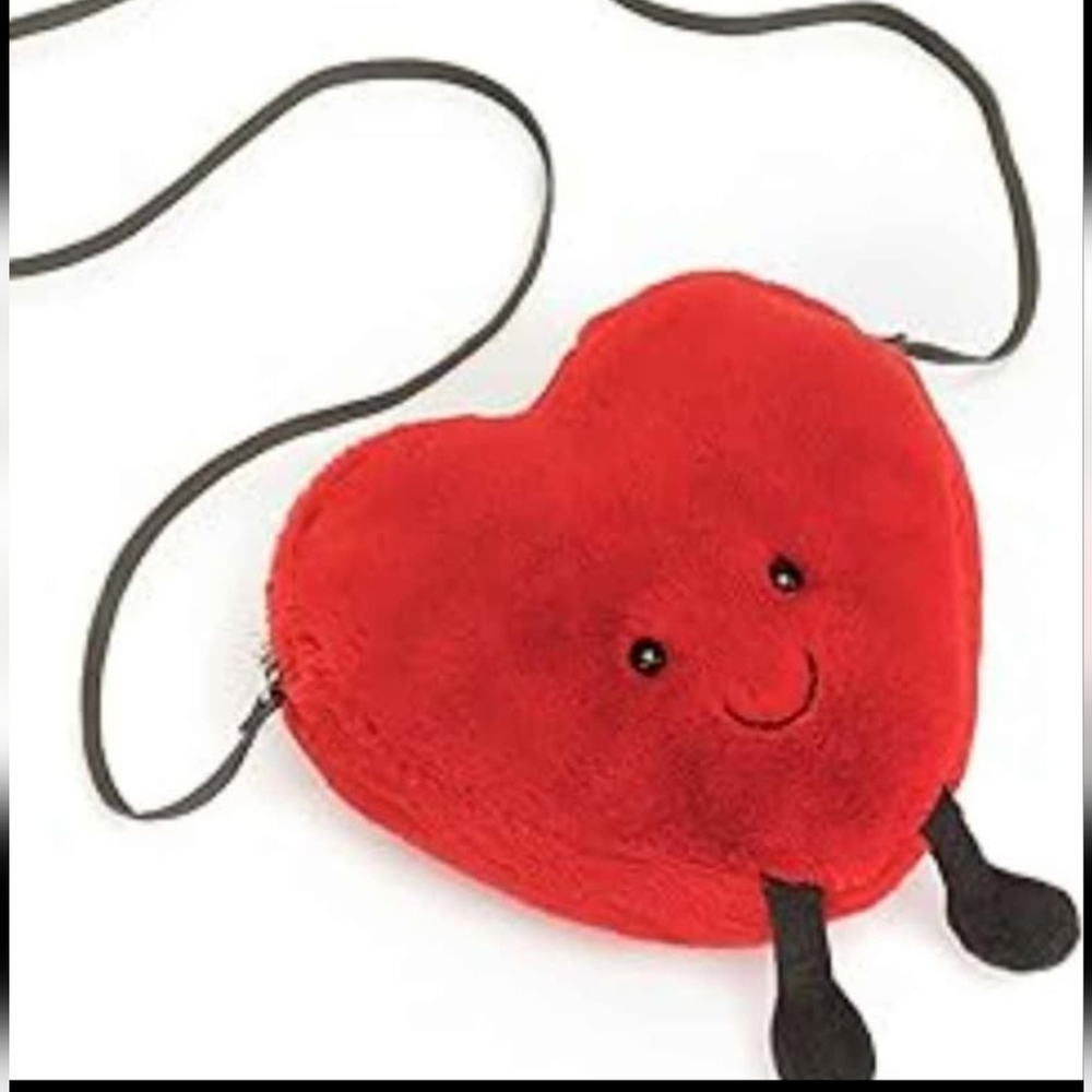 Jellycat Red Heart Plush Bag with Brown Strap